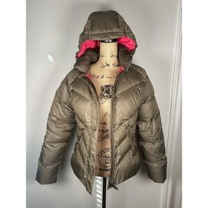 Nike Jacket Womens Taupe Tan Puffer Down Insulated Fitted Fleece Lined Small 4/6